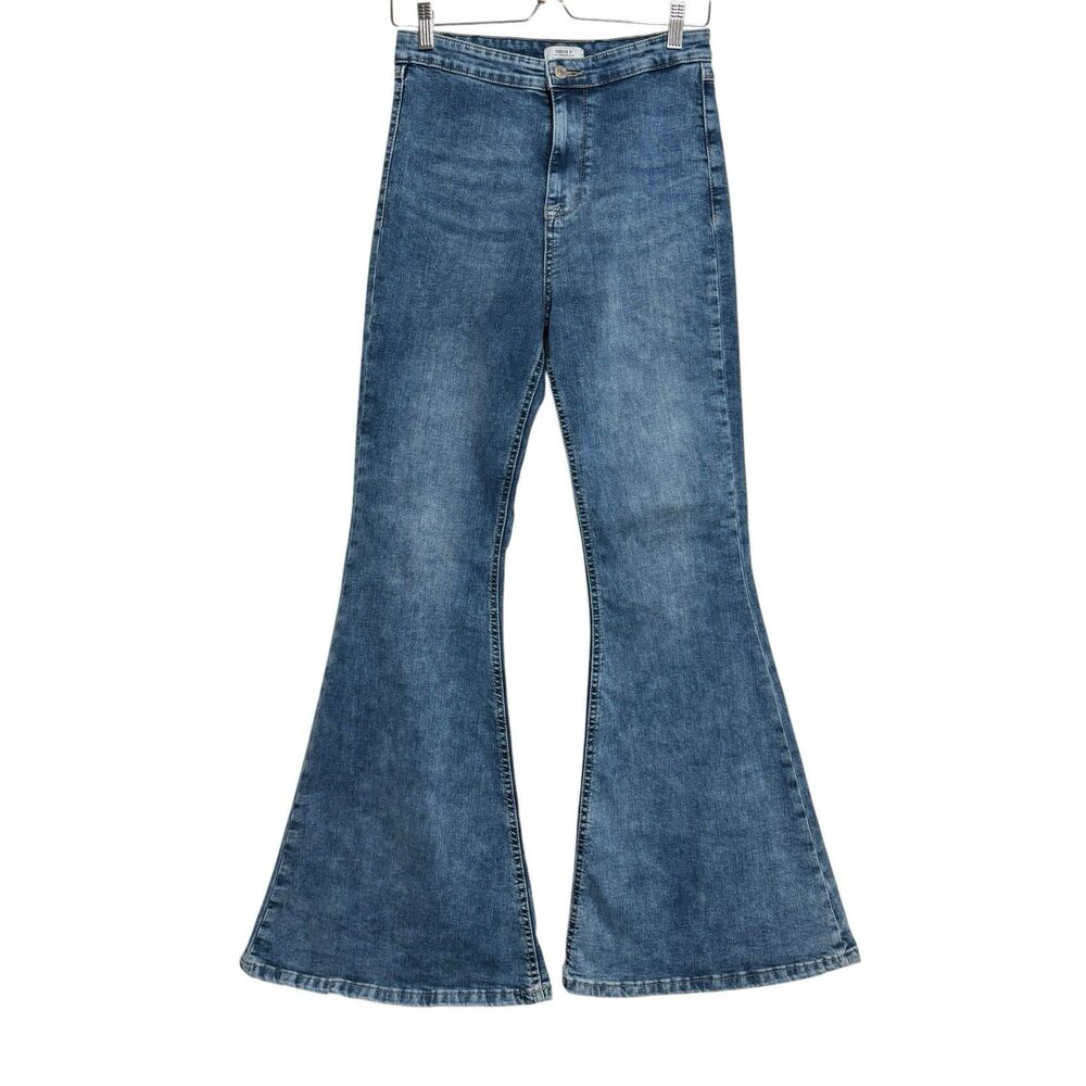 Forever 21 Super Flare Denim Jeans Sz 28 High Waist Retro Blue